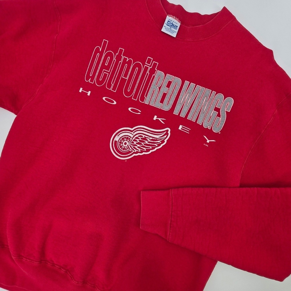 VINTAGE 90S DETROIT RED WINGS CREWNECK MENS XL SALEM SPORTSWEAR RED WHITE NHL